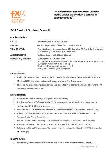 FXU Chair of Student Council - FXU Students Union