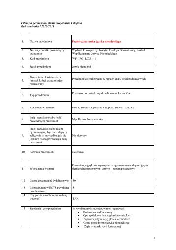 Praktyczna nauka języka niemieckiego - Wydział Filologiczny