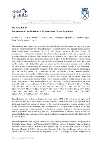 Ms. Hisp. Fol. 27 Documentos del Archivo General de Simancas de ...