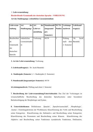 1. Lehrveranstaltung: Beschreibende Grammatik der deutschen ...