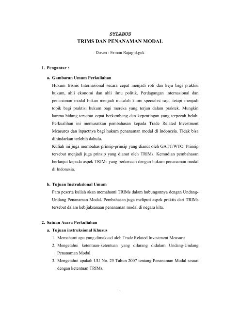 SYLABUS TRIMS DAN PENANAMAN MODAL - Erman dan Hukum