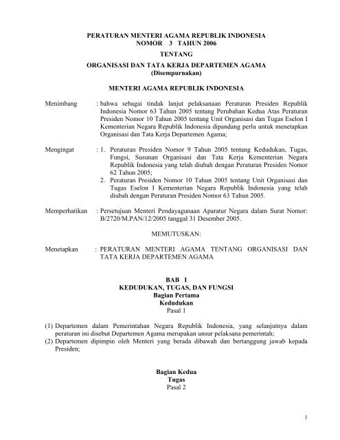 Pma Nomor 3 Tahun 2006 Portal Kementerian Agama Ri