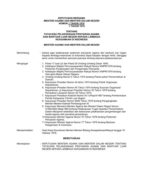 Skb Menteri Agama Dan Menteri Dalam Negeri No 1 Tahun 1979
