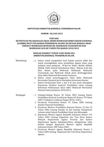 SK Dirjen Pelaksanaan UAMBN 2011 - Portal Kementerian Agama RI