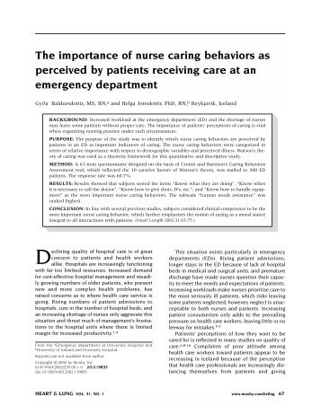The importance of nurse caring behaviors as perceived by patients ...