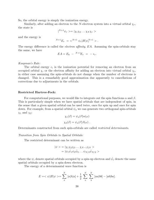 The Hartree-Fock approximation underlies the most commonly used ...