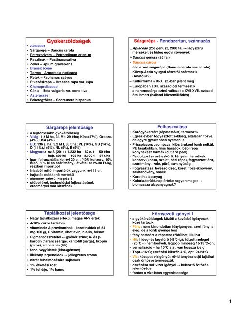 Gyökérzöldségek - kert.szie.hu