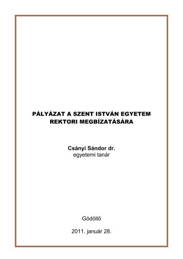 Dr. Csányi Sándor pályázata - Szent István Egyetem