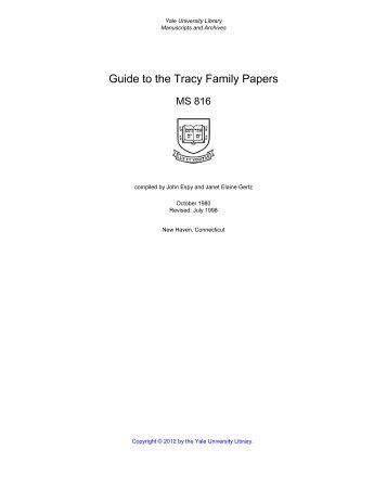 Guide to the Tracy Family Papers - Tracey/Tracy/Treacy Family