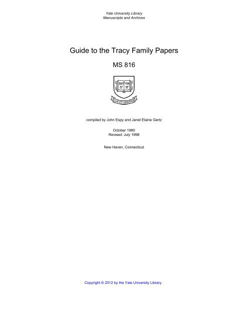 Guide to the Tracy Family Papers - Tracey/Tracy/Treacy Family