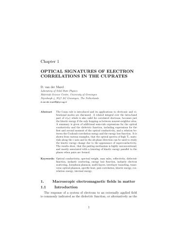 Optical signatures of electron correlations in the cuprates - Quantum ...