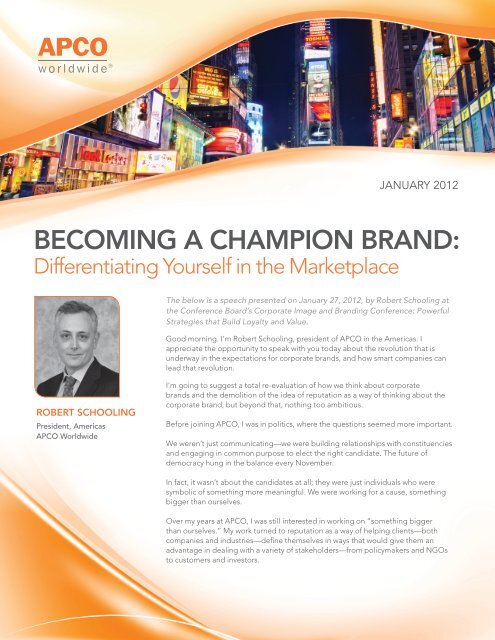 Becoming a cHamPion BRanD: - APCO Worldwide