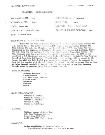 collection summary sheet collection - The George C. Marshall ...