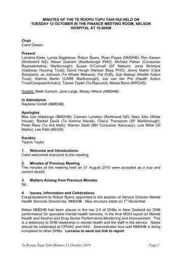 Minutes 12 Oct 2010 - Nelson Marlborough District Health Board