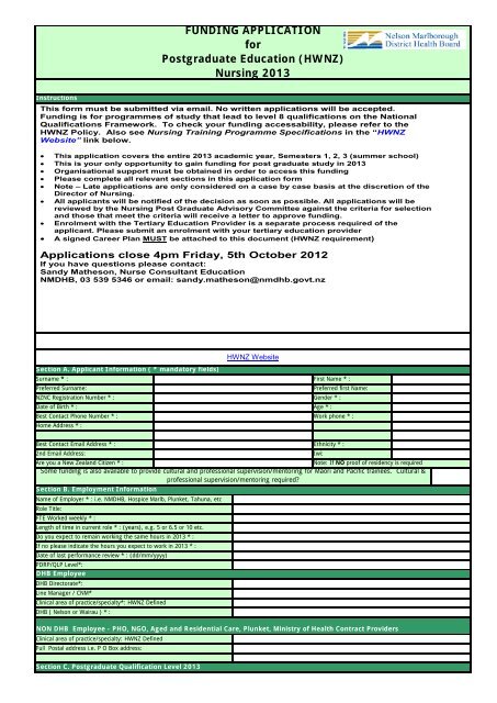 HWNZ Application Form 2013 - Nelson Marlborough District Health ...