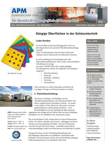 Gängige Oberflächen in der Gehäusetechnik Der Spezialist für