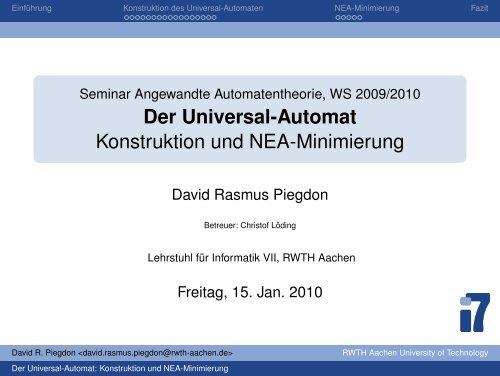 Seminar Angewandte Automatentheorie, WS ... - David R. Piegdon