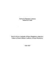 South African Institute of Race Relations collection. Index to South ...