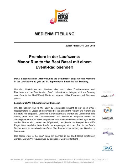 Manor Run to the Beat Basel mit einem Event ... - IMG (Schweiz)