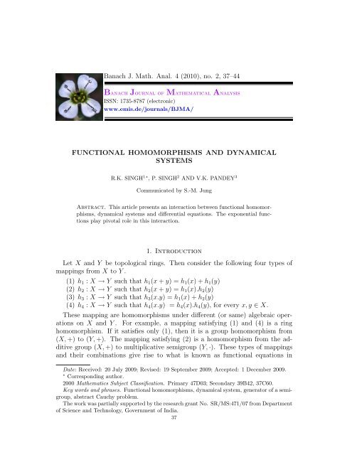 Banach J. Math. Anal. 4 (2010), no. 2, 37–44 FUNCTIONAL ... - EMIS