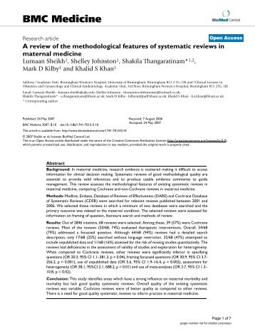 A review of the methodological features of systematic reviews in ...