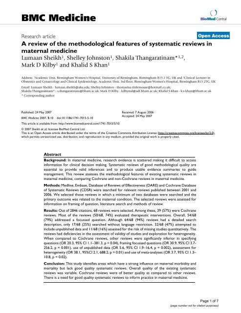 A review of the methodological features of systematic reviews in ...