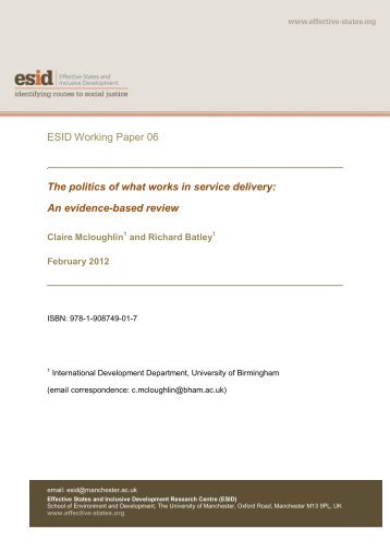 The politics of what works in service delivery - Effective States and ...