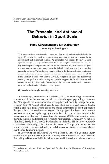The Prosocial and Antisocial Behavior in Sport Scale - University of ...