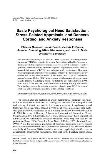 Basic Psychological Need Satisfaction, Stress-Related Appraisals ...