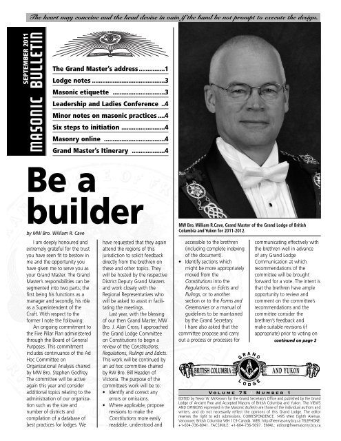 Vol. LXXV No. 1 - Grand Lodge of British Columbia and Yukon