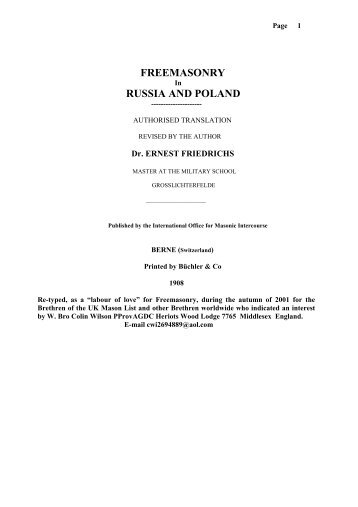 Freemasonry in Russia and Poland - Grand Lodge of British ...