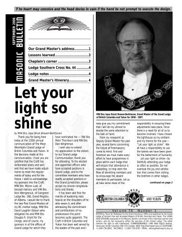 Let your light so shine - Grand Lodge of British Columbia and Yukon