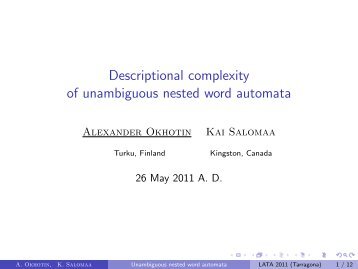 Descriptional complexity of unambiguous ... - Formal Grammars