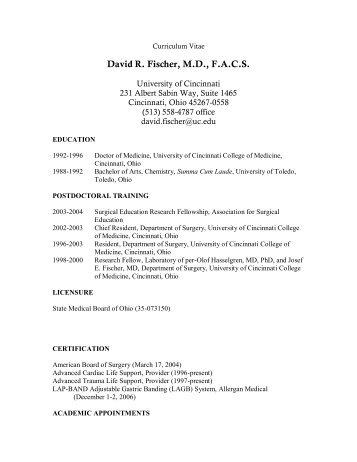 David R. Fischer, MD, FACS - Surgery - University of Cincinnati