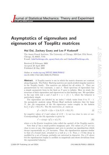 Asymptotics of eigenvalues and eigenvectors of Toeplitz matrices