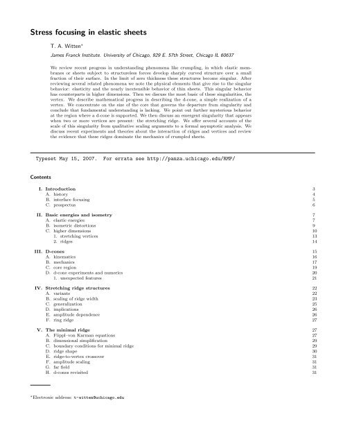 Stress focusing in elastic sheets - James Franck Institute - University ...