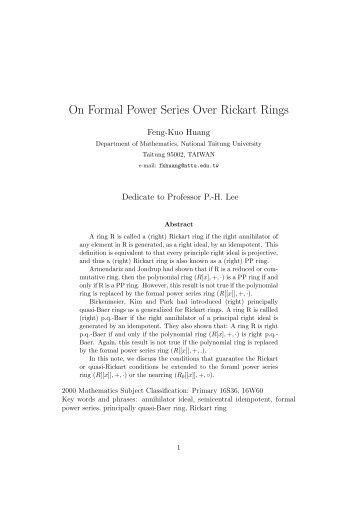 On Formal Power Series Over Rickart Rings