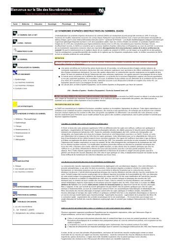 le syndrome d'apnées obstructives du sommeil (saos) - Chez