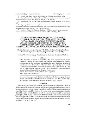 160 standardizarea procedurii de conservare a tulpinilor de bacterii ...