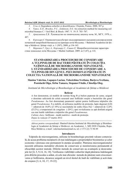160 standardizarea procedurii de conservare a tulpinilor de bacterii ...