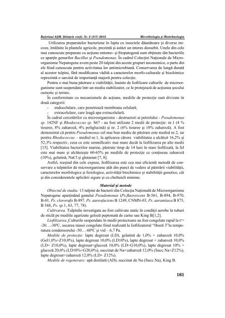 160 standardizarea procedurii de conservare a tulpinilor de bacterii ...