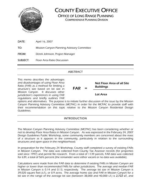 Floor Area Ratio Discussion Memo Long Range Planning Division