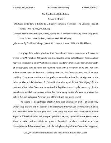 Catcher In The Rye Essay Thesis John Adams And The Founding Of The Republic Ed Ryerson By High School Essay Writing also Essay On Good Health The Apotheosis Of John Adams A Reviewessay Omohundro Health Promotion Essays