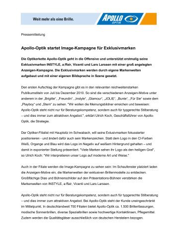 Apollo-Optik startet Image-Kampagne für Exklusivmarken