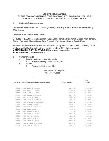 OFFICIAL PROCEEDINGS OF THE REGULAR ... - City of Williston