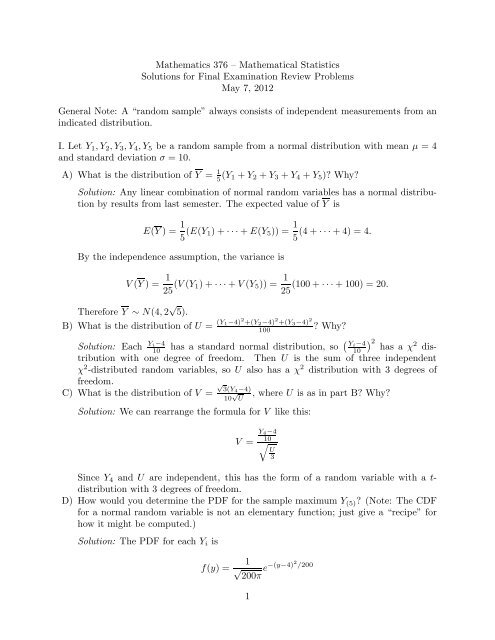 Practice Exam Solutions - Mathematics And Computer Science