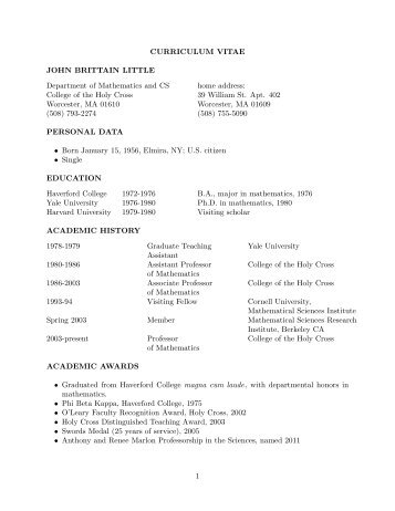 academic curriculum vitae - Mathematics and Computer Science ...