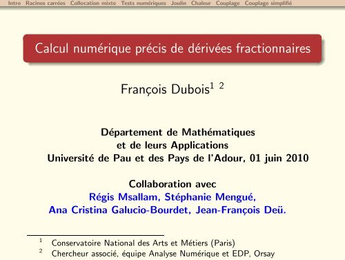 f. dubois - Laboratoire de Mathématiques et de leurs Applications ...