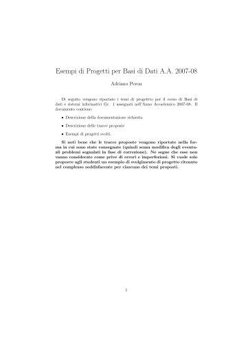 Esempi di Progetti per Basi di Dati A.A. 2007-08 - INFN Napoli