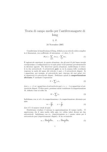 Teoria di campo medio per l'antiferromagnete di Ising
